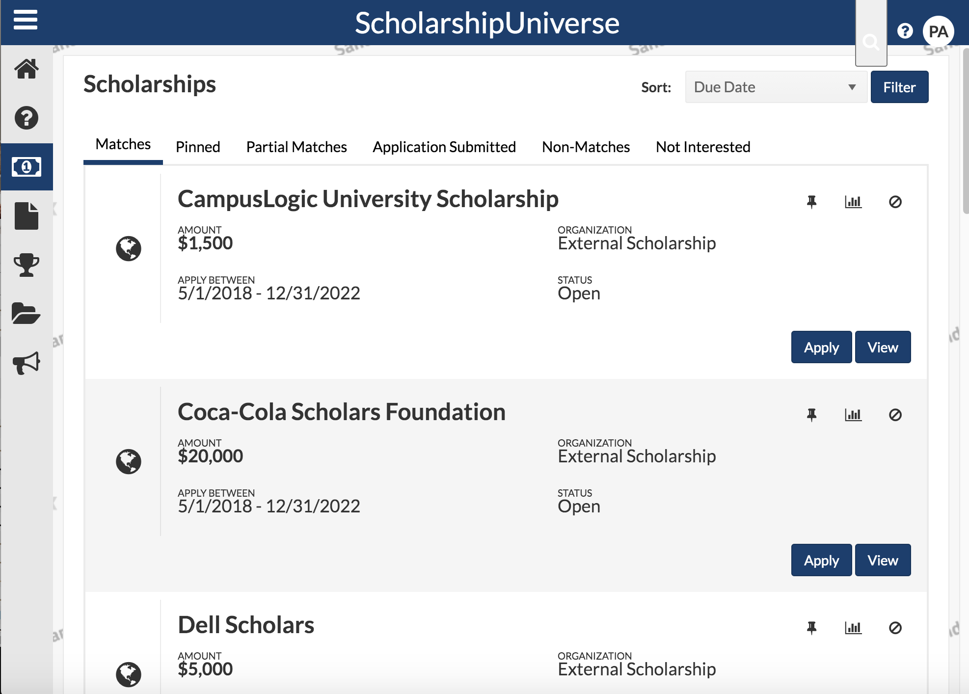 SU Matched scholarships page