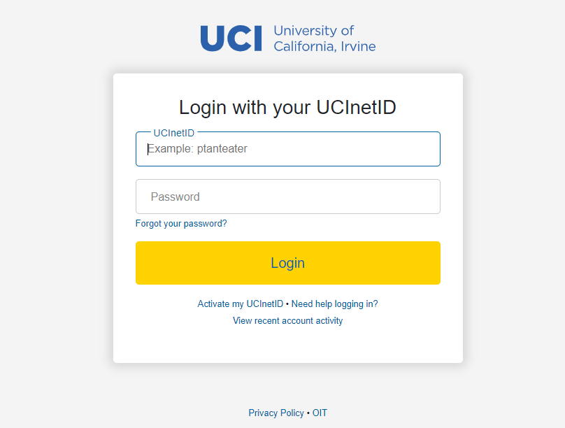 UCInetID log in page